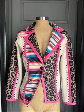 Crazy Train Leopard & Serape Print Blazer with Pink Trim